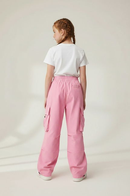 Pantalon Parachute Rose Baggy Cargo Enfant Streetwear - Polyester - vue 2