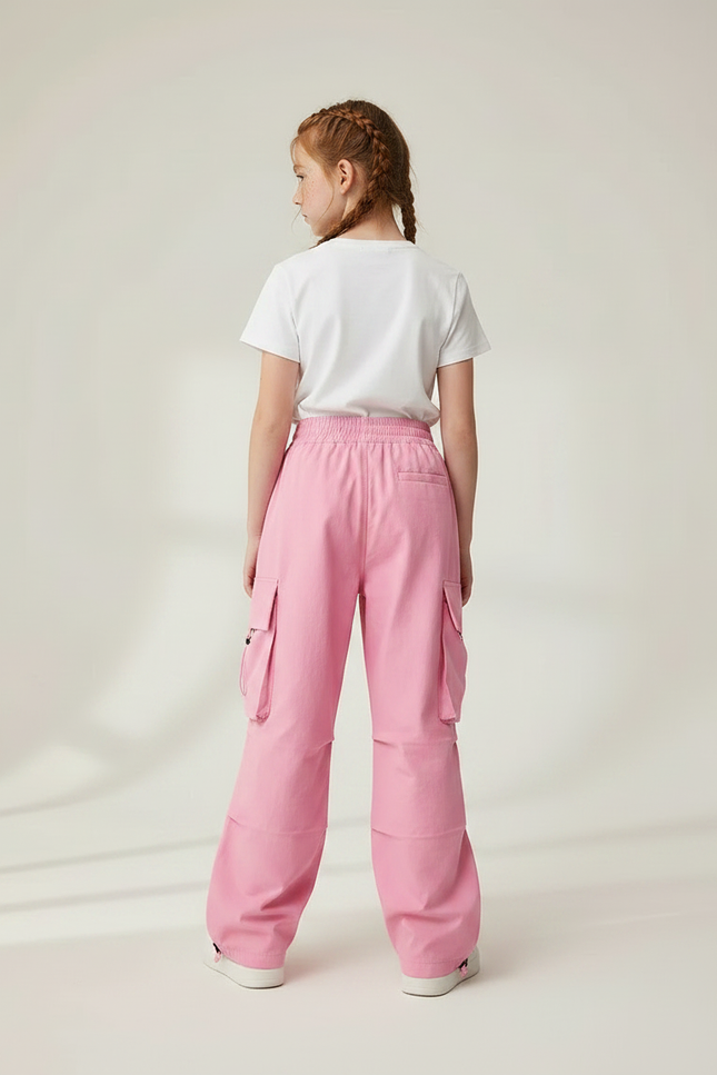 Pantalon Parachute Rose Baggy Cargo Enfant Streetwear - Polyester - vue 2