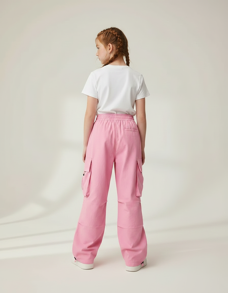 Pantalon Parachute Rose Baggy Cargo Enfant Streetwear - Polyester - vue 2