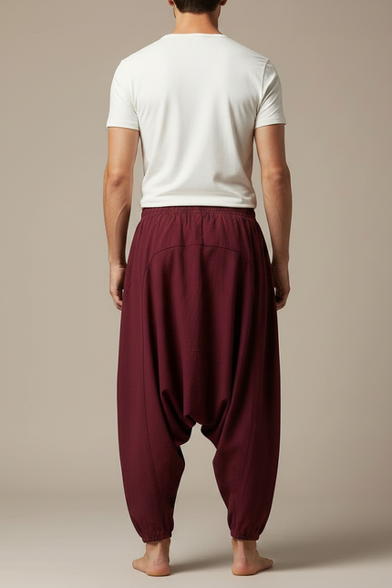 Pantalon Parachute Bordeaux Ample Coton Imprimé Ethnique - vue 2