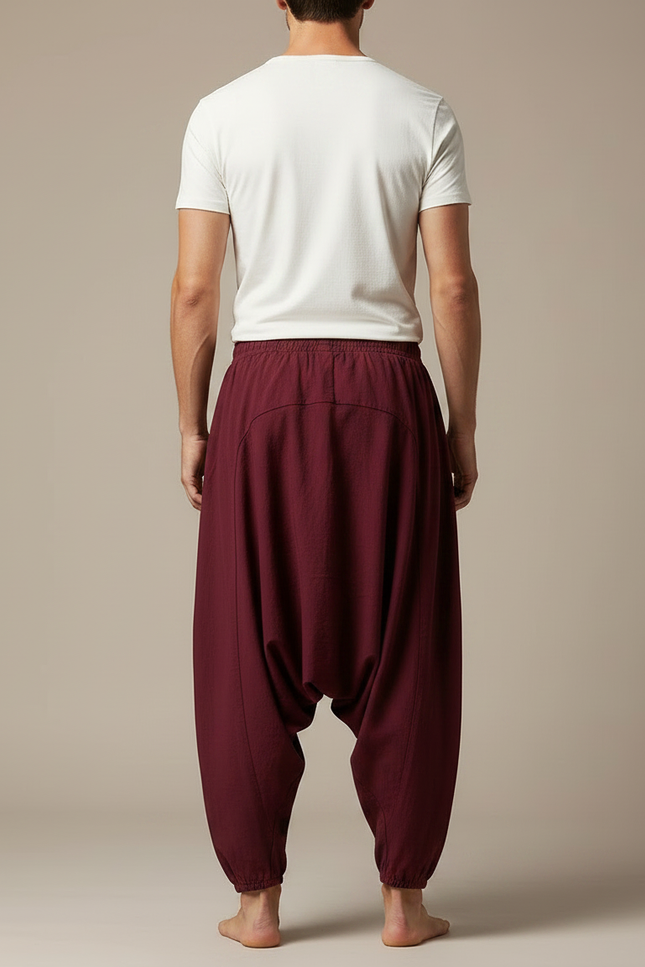 Pantalon Parachute Bordeaux Ample Coton Imprimé Ethnique - vue 2