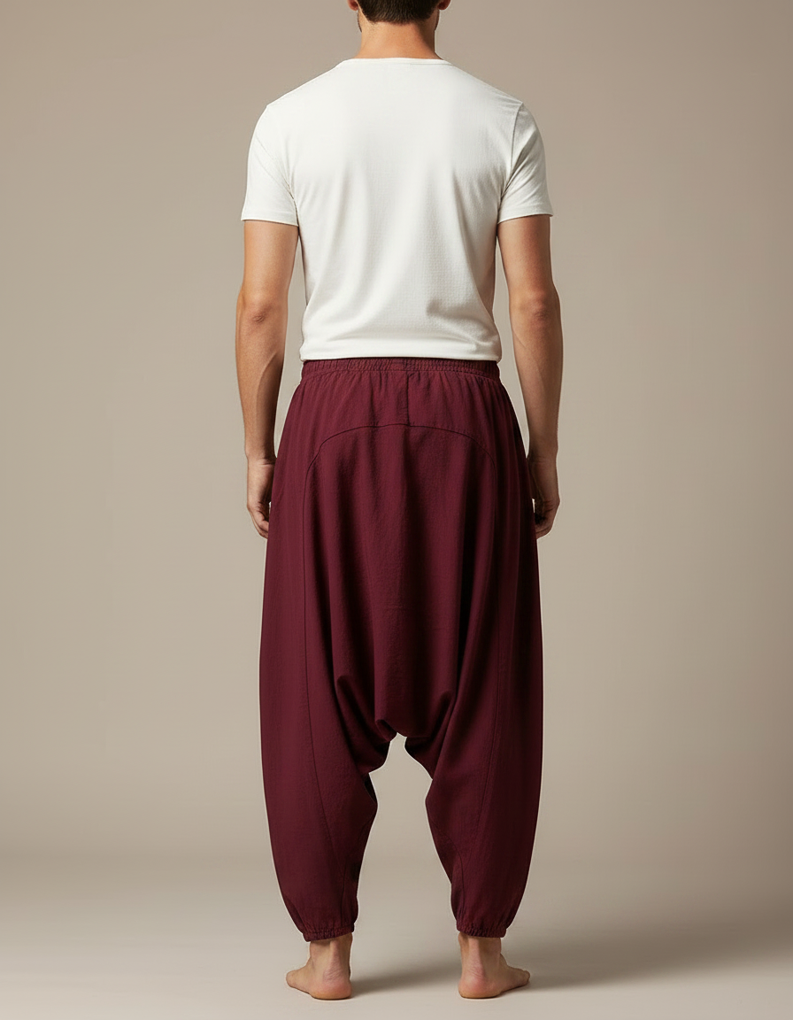 Pantalon Parachute Bordeaux Ample Coton Imprimé Ethnique - vue 2