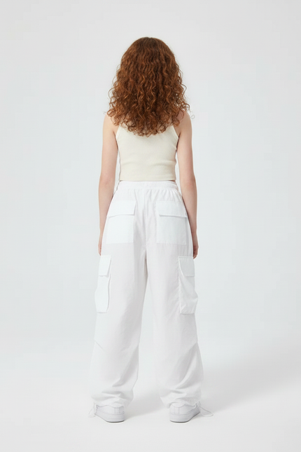 Pantalon Parachute Blanc Cargo Ample Poches Fille - Polyester - vue 2