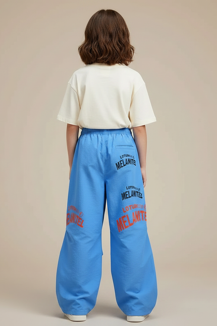 Pantalon Parachute Bleu Ample Lettres Colorées Enfant - Polyester - vue 2