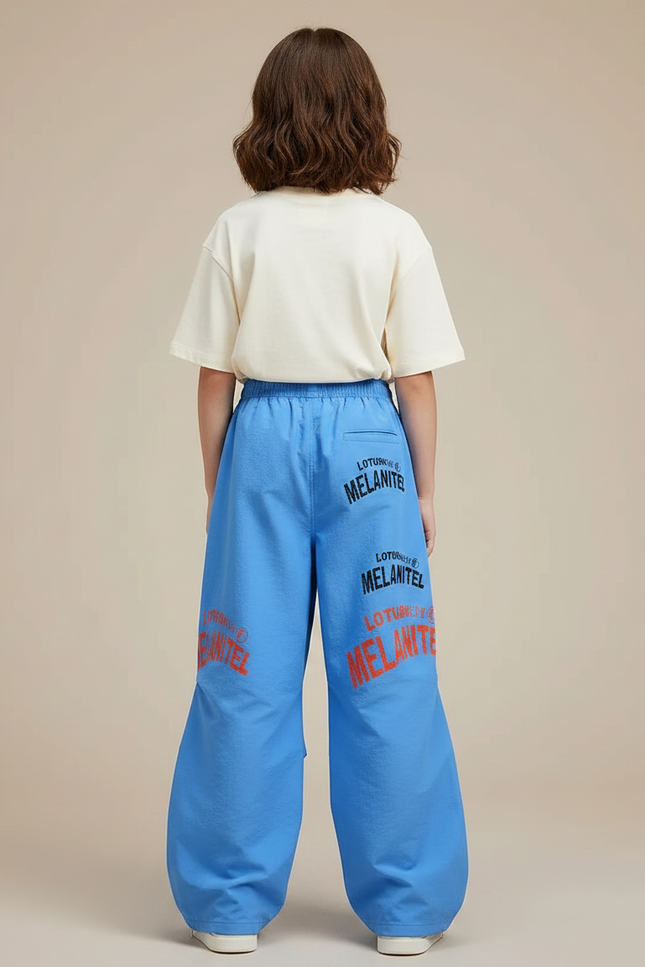 Pantalon Parachute Bleu Ample Lettres Colorées Enfant - Polyester - vue 2