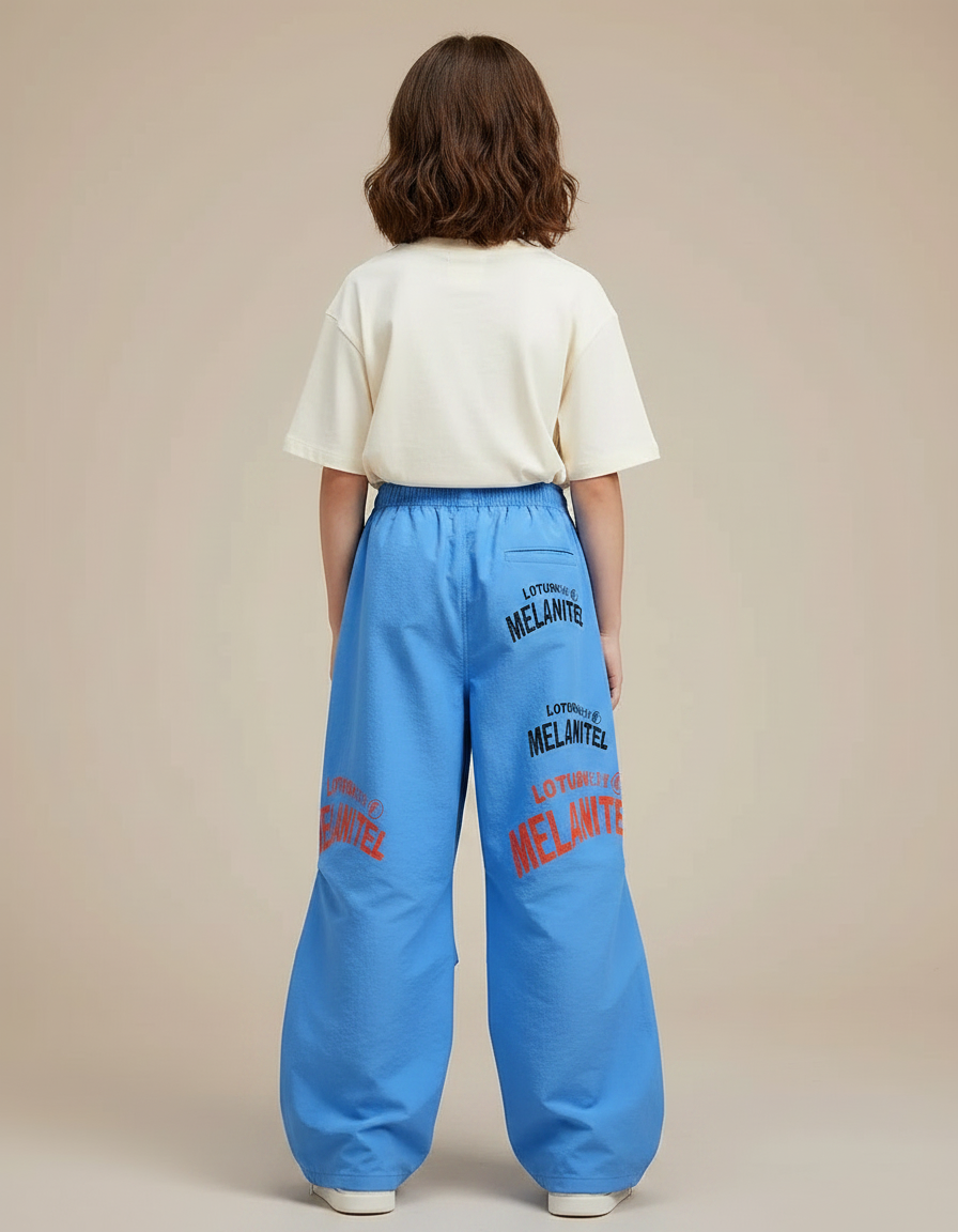 Pantalon Parachute Bleu Ample Lettres Colorées Enfant - Polyester - vue 2