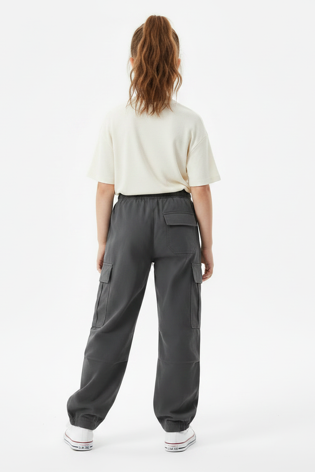 Pantalon Parachute Gris Cargo Ample Décontracté Coton - vue 2