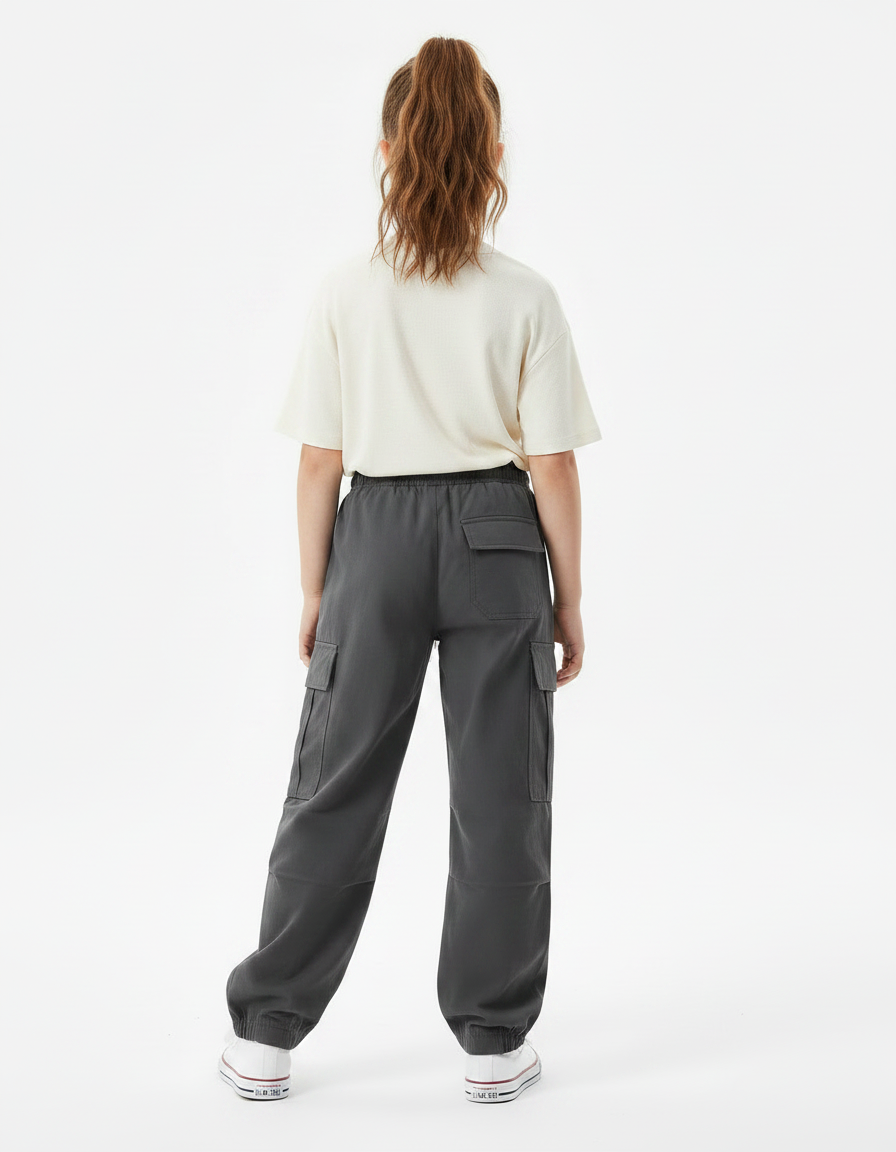 Pantalon Parachute Gris Cargo Ample Décontracté Coton - vue 2