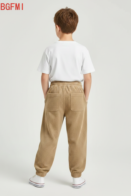 Pantalon Parachute Marron Côtelé Ample Décontracté Garçon - Camel Cordé - vue 2