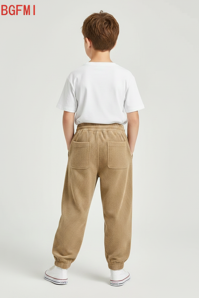 Pantalon Parachute Marron Côtelé Ample Décontracté Garçon - Camel Cordé - vue 2