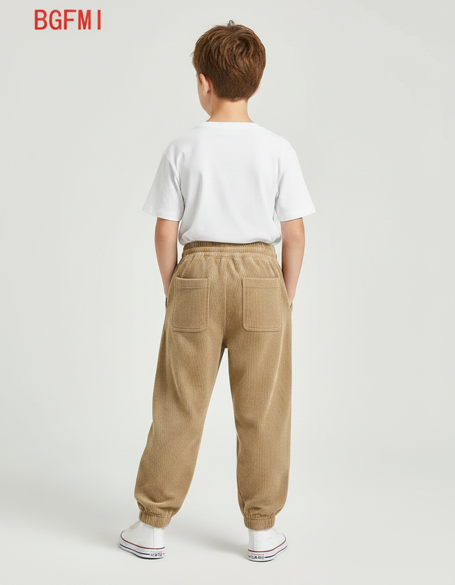 Pantalon Parachute Marron Côtelé Ample Décontracté Garçon - Camel Cordé - vue 2