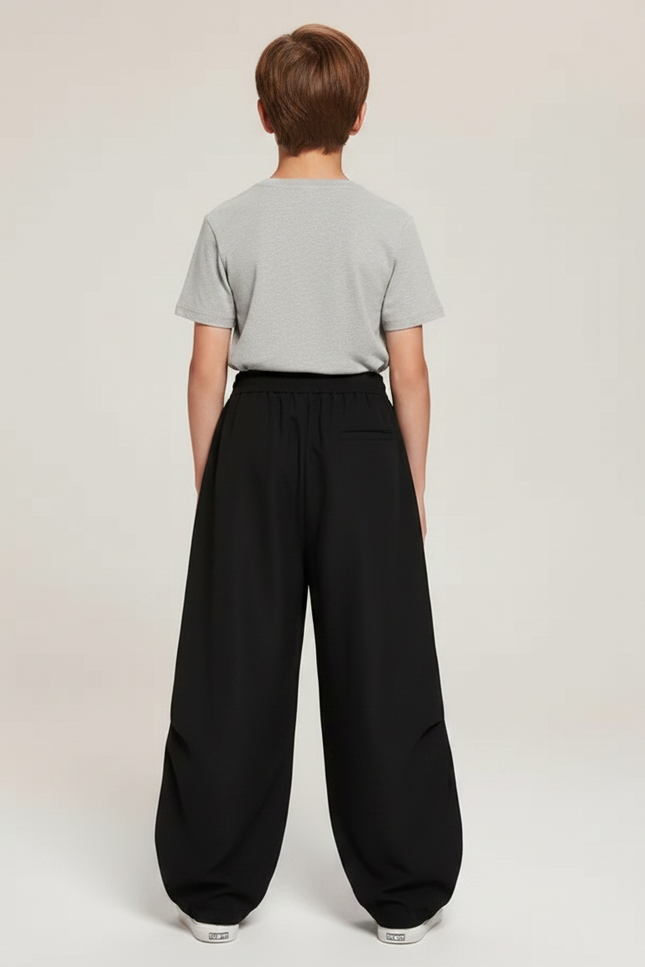 Pantalon Parachute Noir Ample Décontracté Cordon Enfant - Polyester - vue 2
