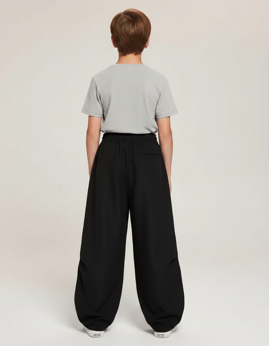 Pantalon Parachute Noir Ample Décontracté Cordon Enfant - Polyester - vue 2