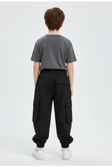 Pantalon Parachute Noir Cargo Ample Streetwear Enfant - Polyester - vue 2