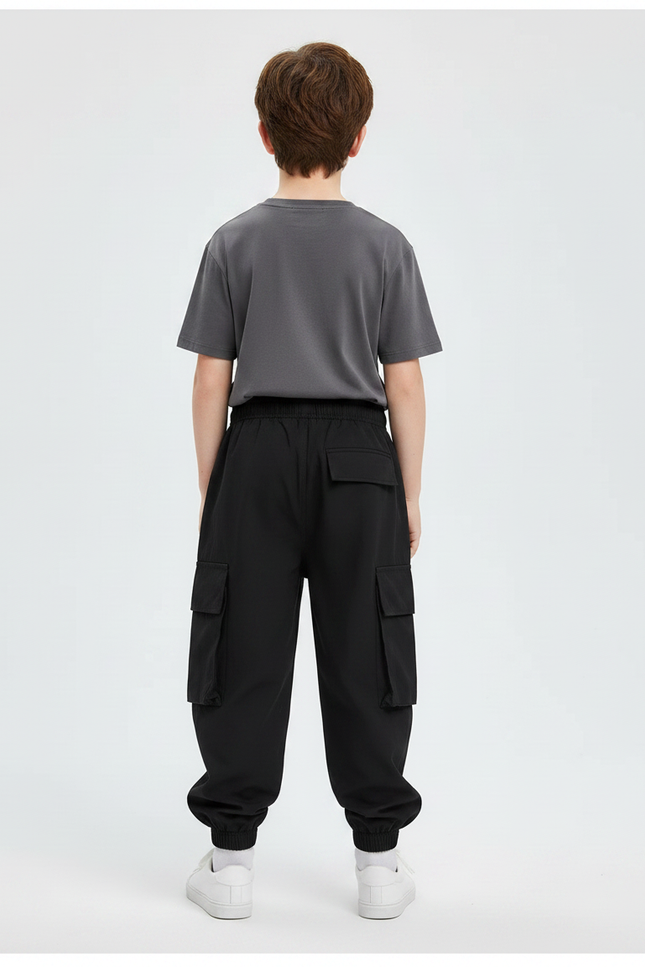 Pantalon Parachute Noir Cargo Ample Streetwear Enfant - Polyester - vue 2