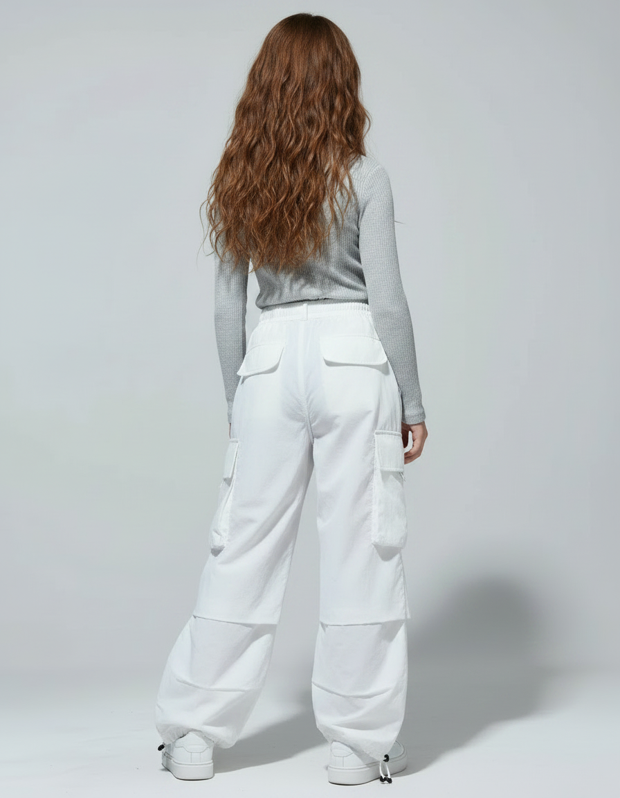 Pantalon Parachute Blanc Cargo Ample Enfant Fille - Polyester - vue 2