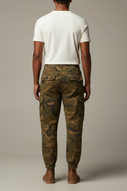 Pantalon Parachute Camouflage Cargo Ample Coton Homme - Kaki - vue 2