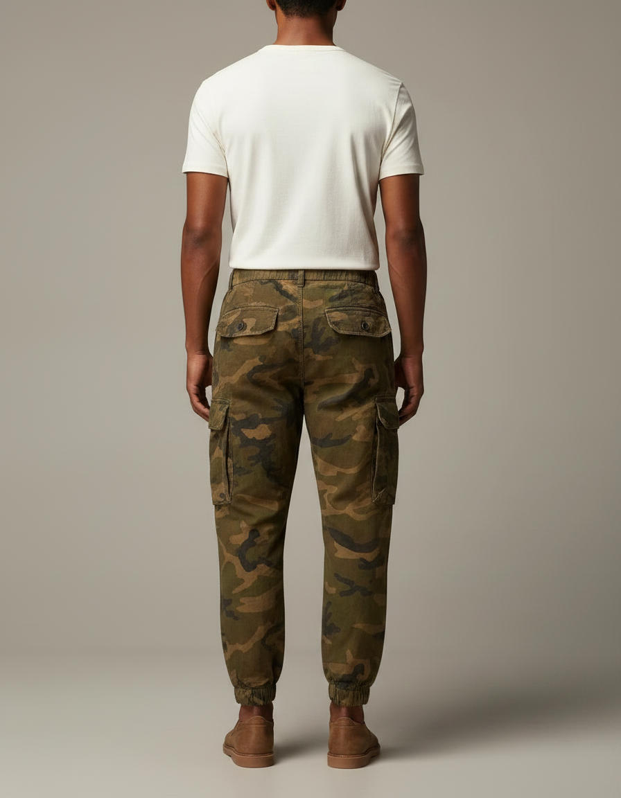 Pantalon Parachute Camouflage Cargo Ample Coton Homme - Kaki - vue 2