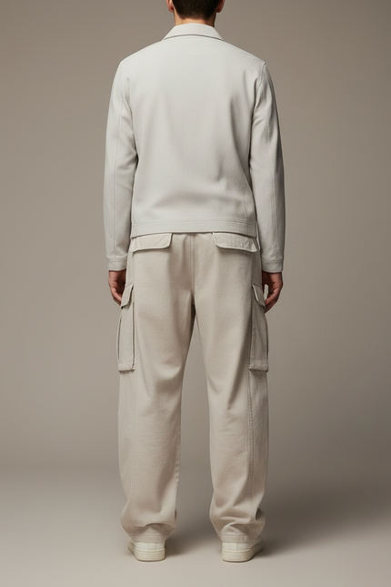 Pantalon Parachute Beige Ample Cargo Plissé Homme - Toile - vue 2