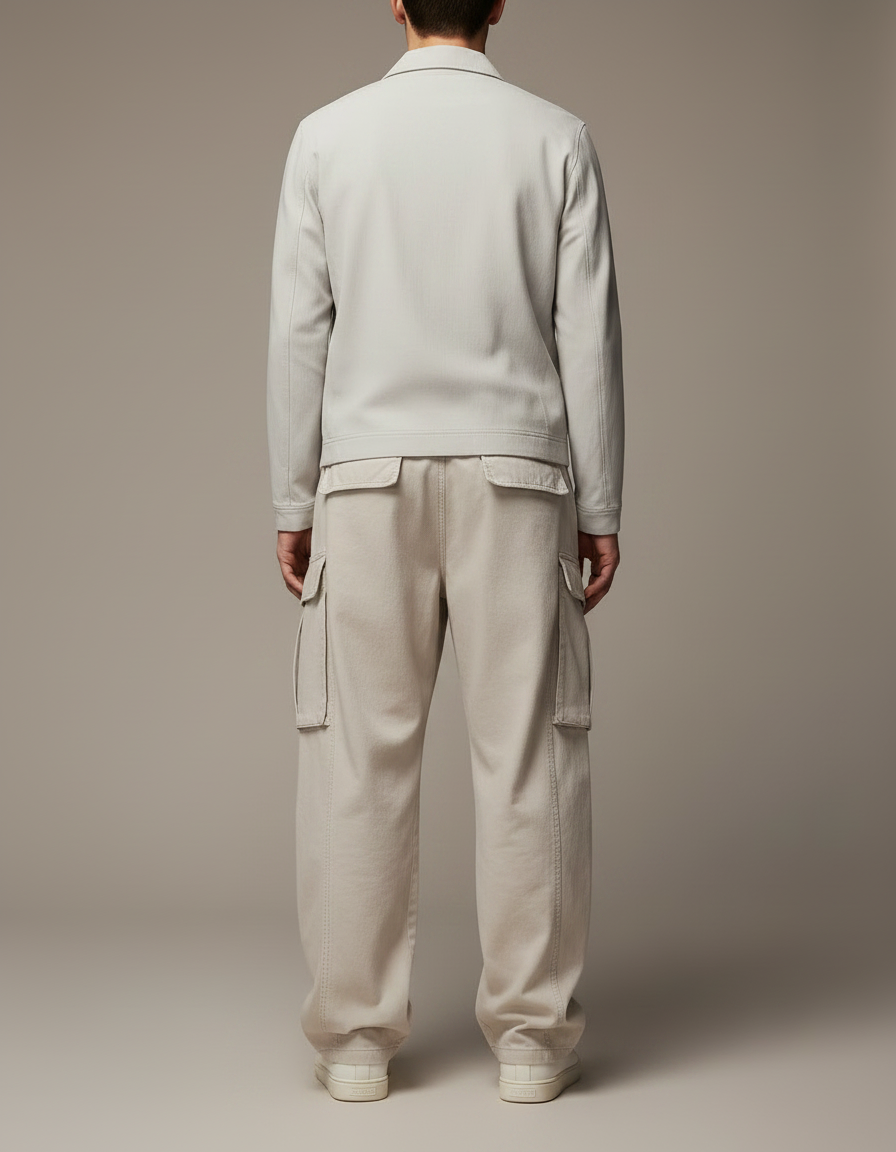 Pantalon Parachute Beige Ample Cargo Plissé Homme - Toile - vue 2