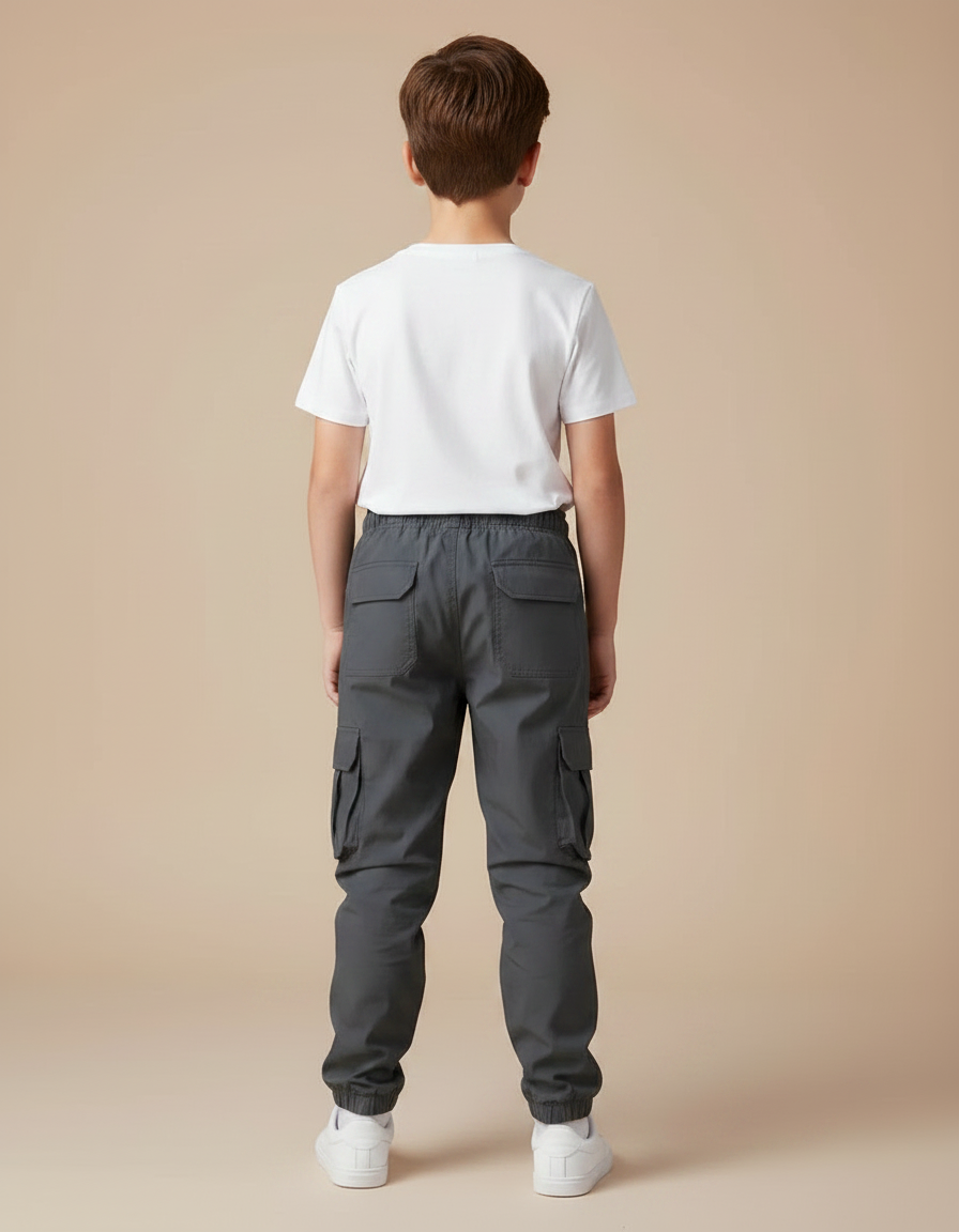 Pantalon Parachute Gris Cargo Cordon Ample Garçon - Gabardine - vue 2