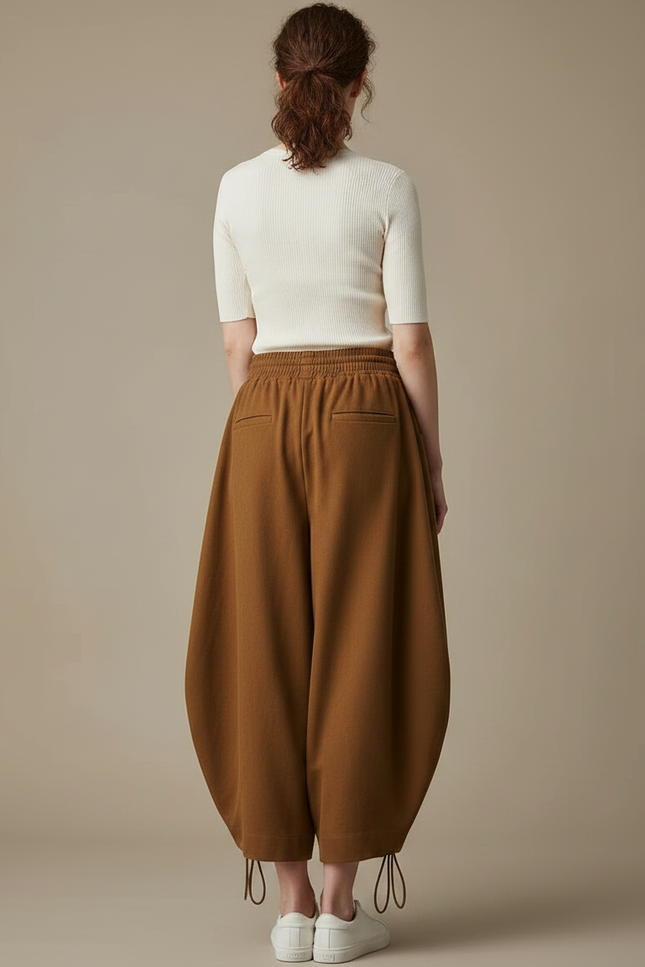 Pantalon Parachute Marron Ample Coton Femme Décontracté - Molleton - vue 2