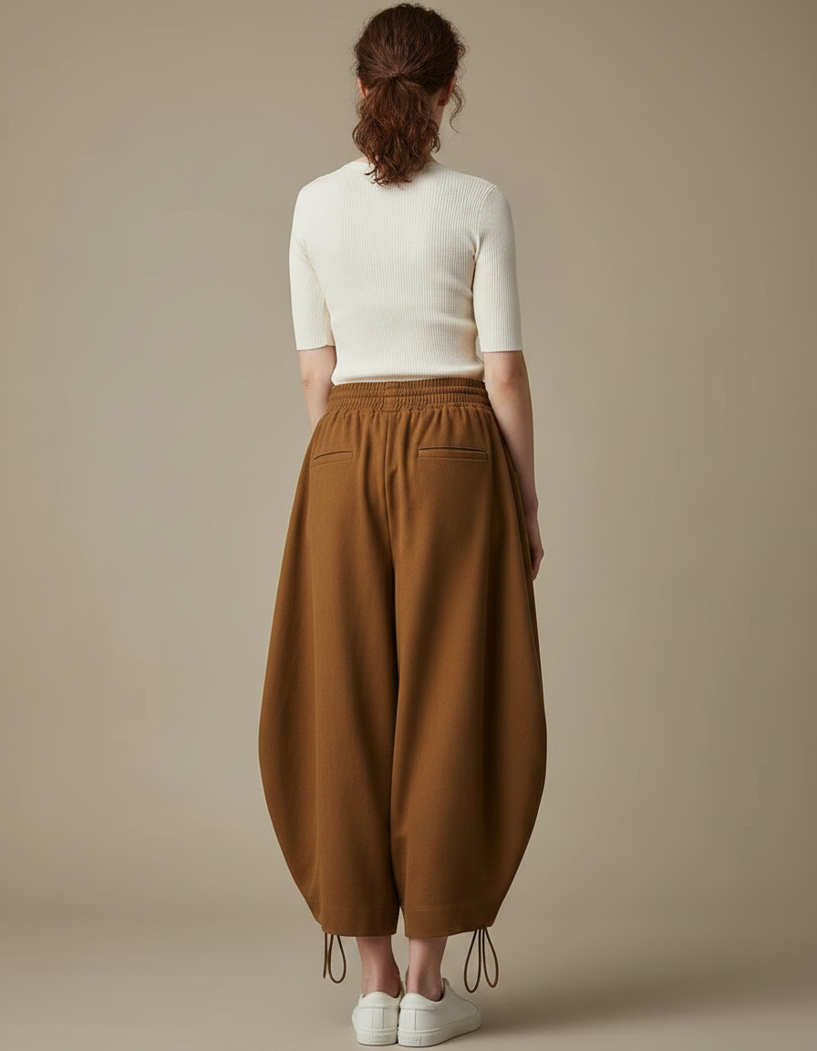 Pantalon Parachute Marron Ample Coton Femme Décontracté - Molleton - vue 2
