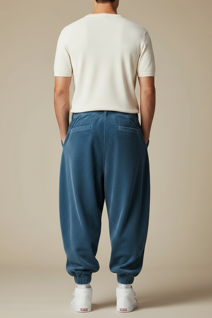 Pantalon Parachute Bleu Côtelé Ample Décontracté Homme - Cordé - vue 2