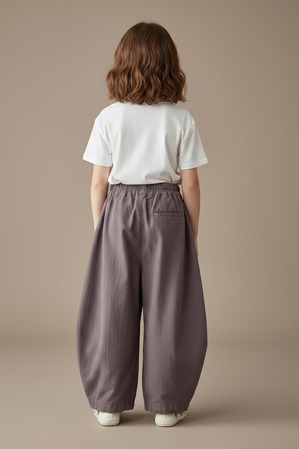 Pantalon Parachute Enfant Ample Coton Gris Décontracté - vue 2