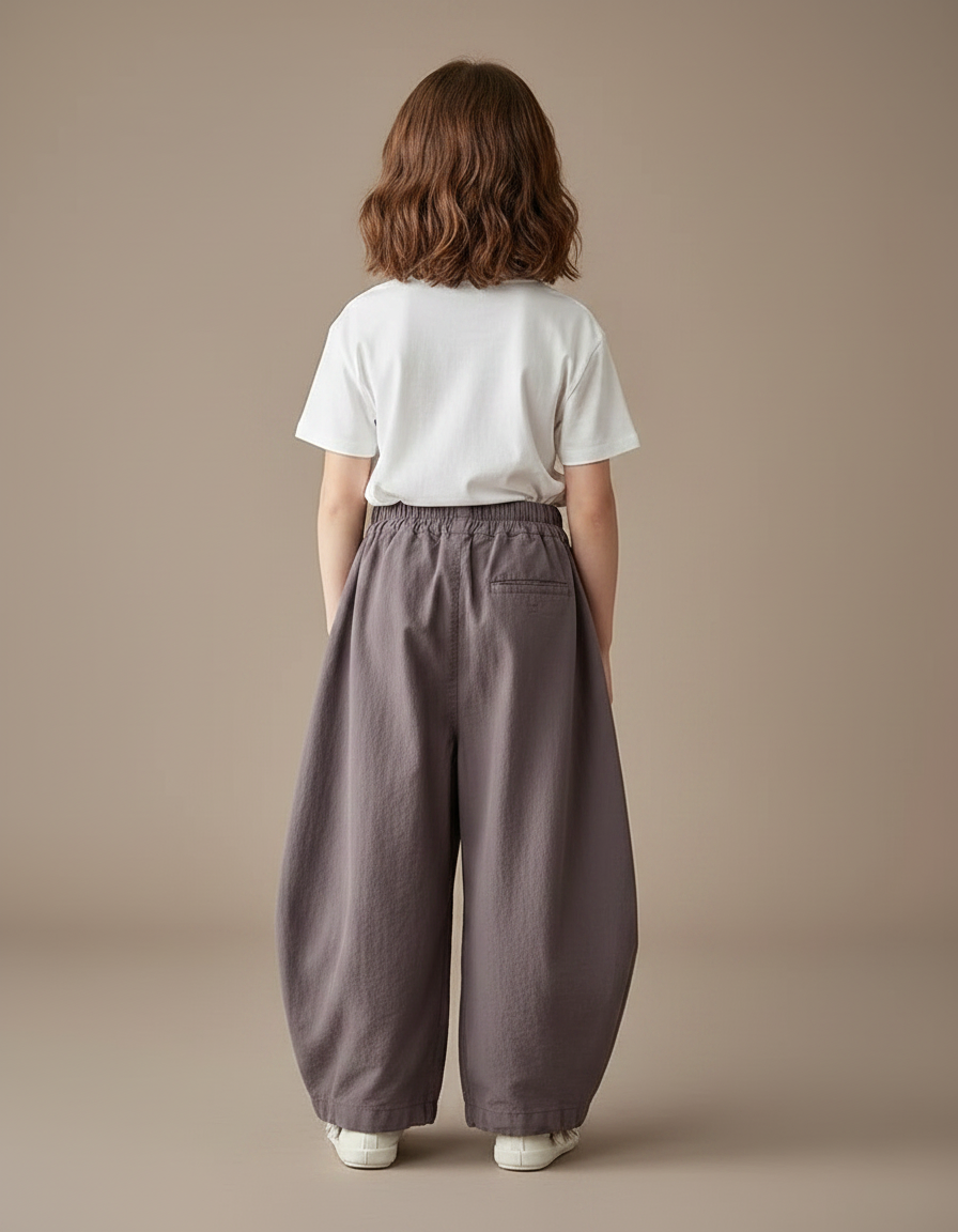 Pantalon Parachute Enfant Ample Coton Gris Décontracté - vue 2