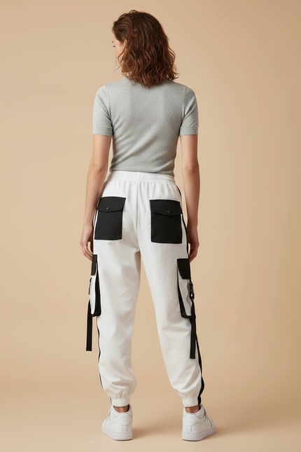 Pantalon Parachute Blanc Cargo Bicolore Techwear - Polyester - vue 2