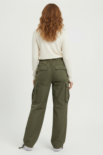 Pantalon Parachute Kaki Ample Décontracté Cargo Femme - Toile - vue 2