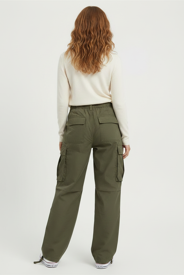 Pantalon Parachute Kaki Ample Décontracté Cargo Femme - Toile - vue 2