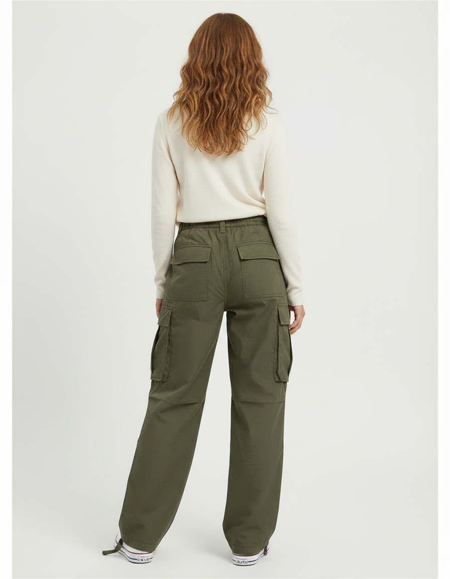Pantalon Parachute Kaki Ample Décontracté Cargo Femme - Toile - vue 2