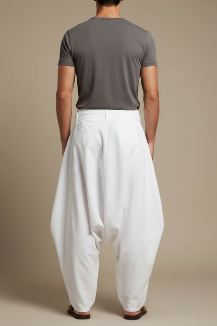 Pantalon Parachute Blanc Ample Coton Décontracté Homme - vue 2
