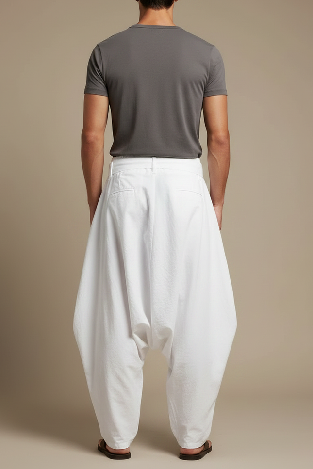 Pantalon Parachute Blanc Ample Coton Décontracté Homme - vue 2