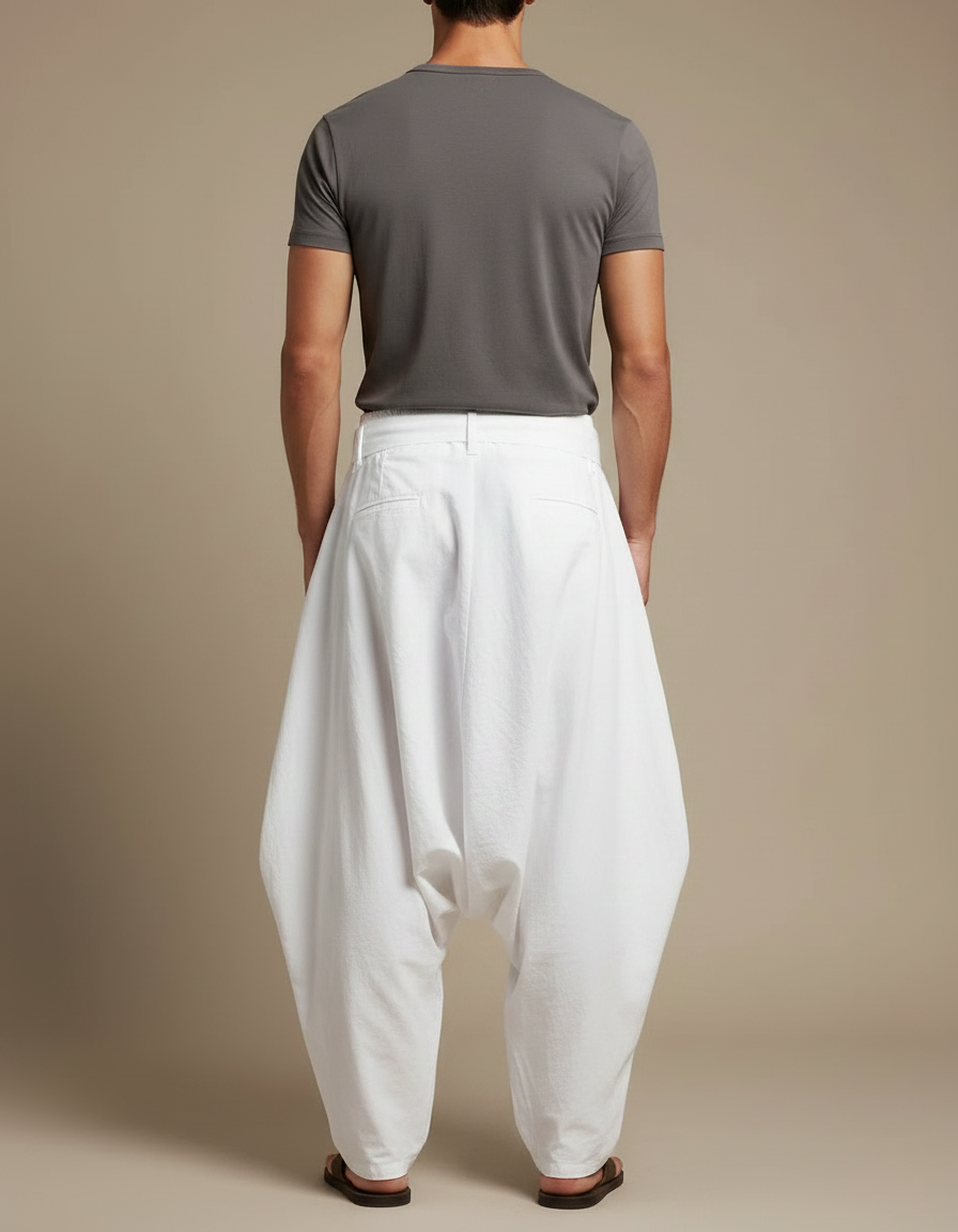 Pantalon Parachute Blanc Ample Coton Décontracté Homme - vue 2
