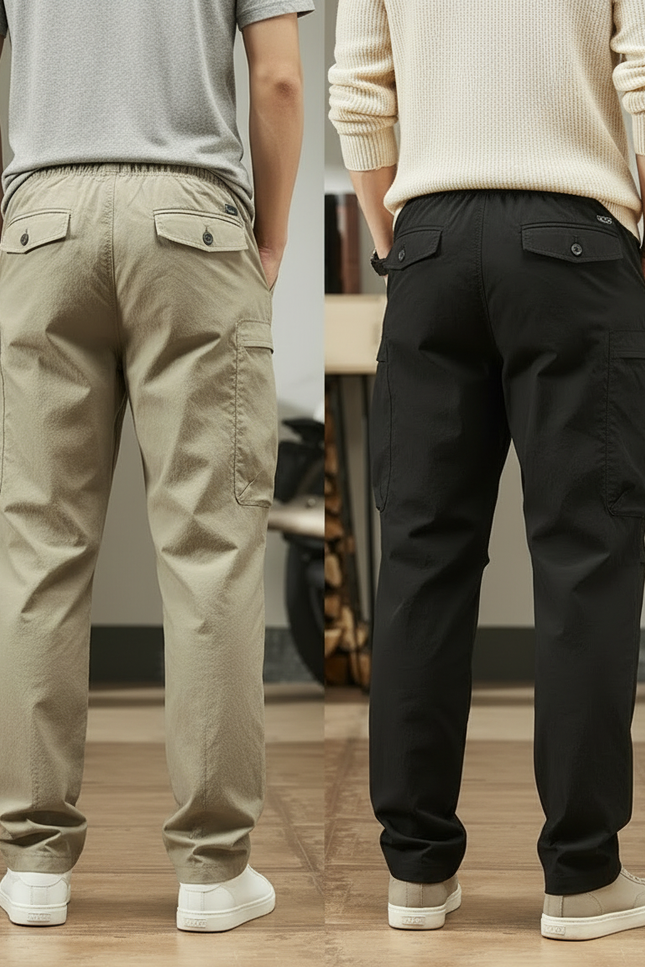 Pantalon Parachute Cargo Ample Décontracté Homme Cordon - Kaki Polyester - vue 2