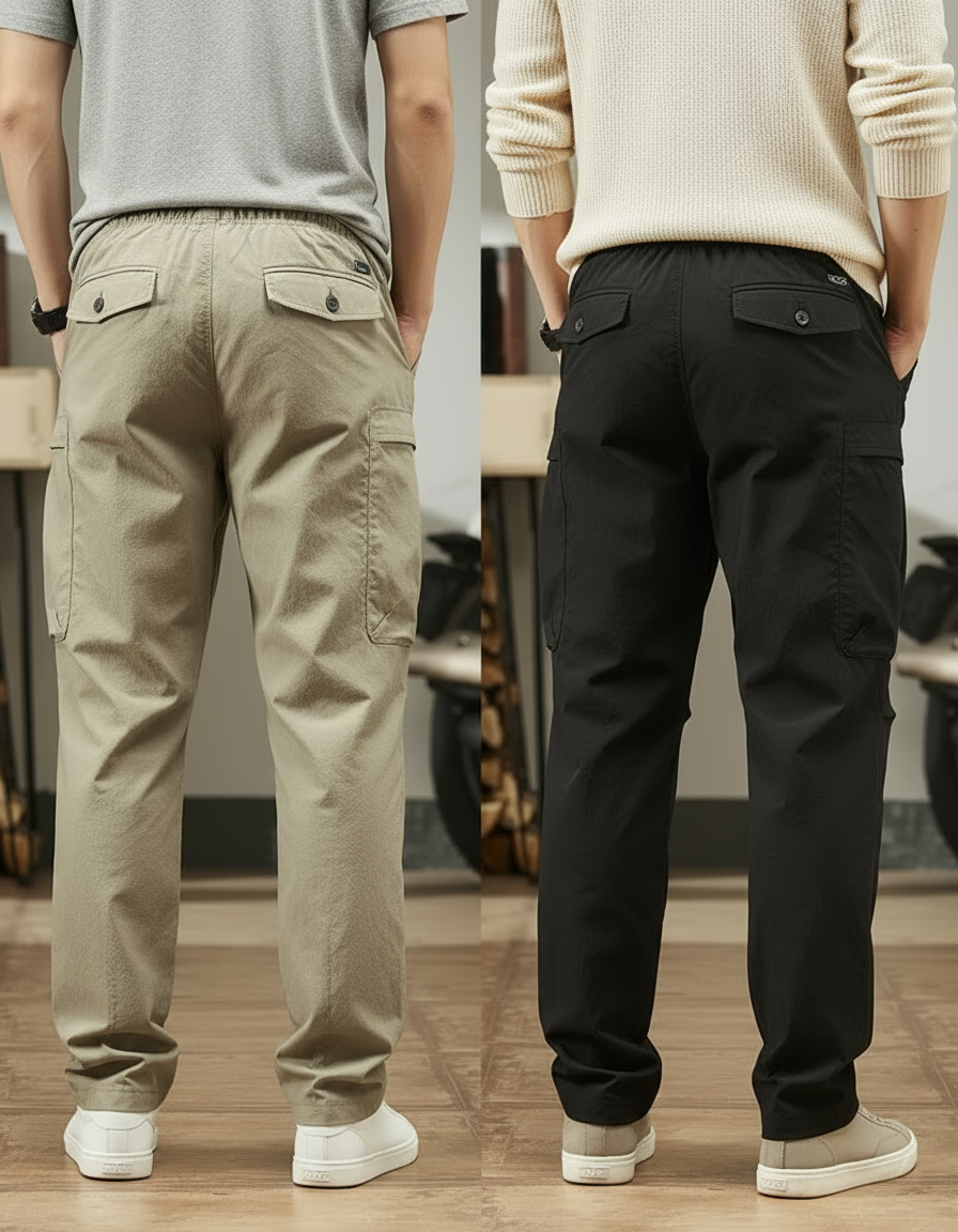 Pantalon Parachute Cargo Ample Décontracté Homme Cordon - Kaki Polyester - vue 2