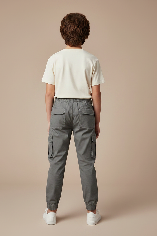 Pantalon Parachute Gris Coton Ample Cargo Enfant - vue 2