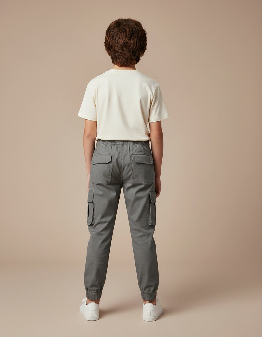 Pantalon Parachute Gris Coton Ample Cargo Enfant - vue 2