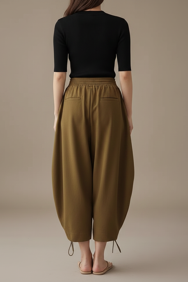 Pantalon Parachute Kaki Ample Coton Femme Décontracté - vue 2