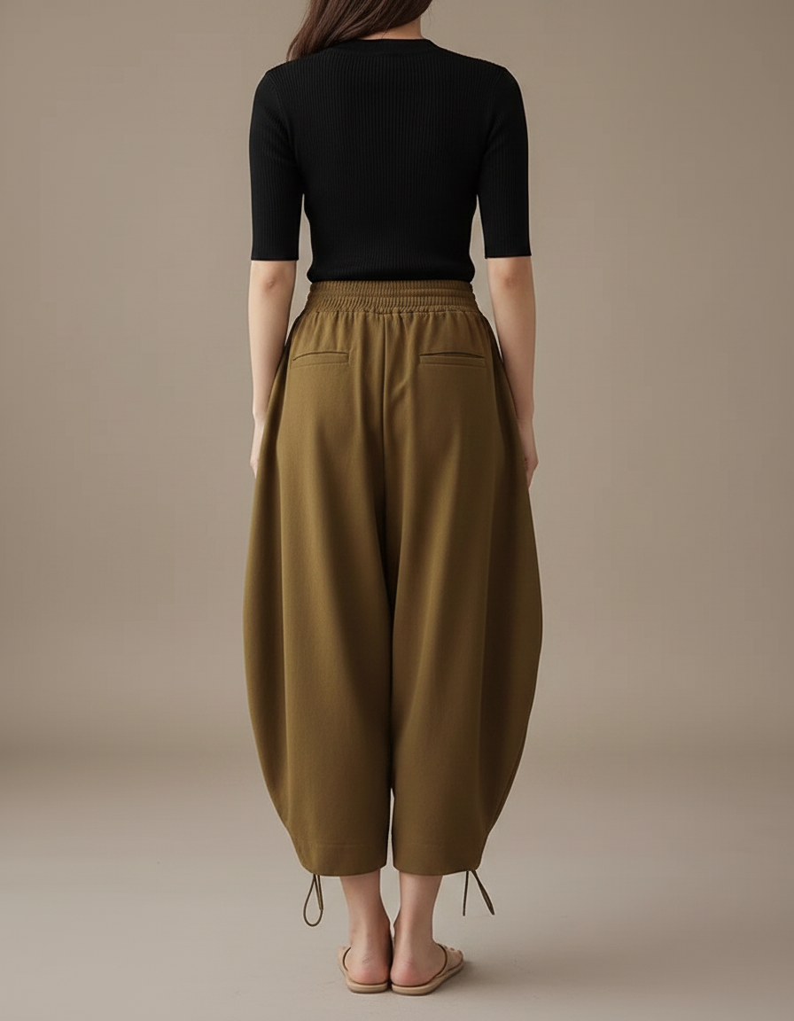 Pantalon Parachute Kaki Ample Coton Femme Décontracté - vue 2