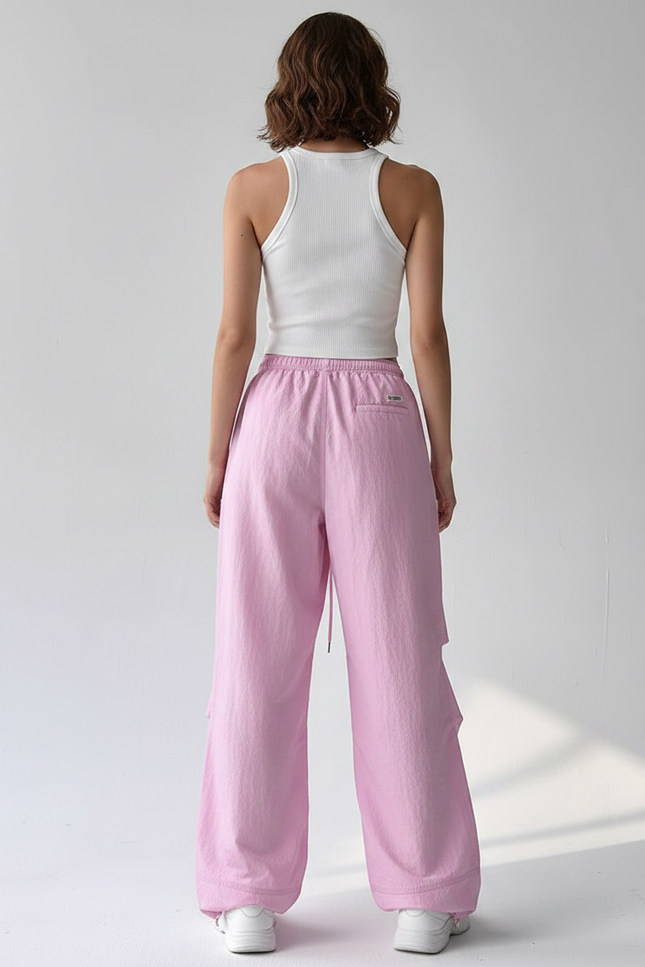 Pantalon Parachute Rose Ample Fluide Décontracté Femme - Polyester - vue 2