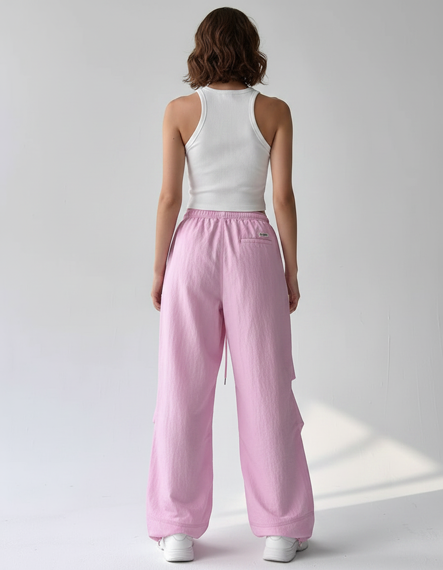 Pantalon Parachute Rose Ample Fluide Décontracté Femme - Polyester - vue 2