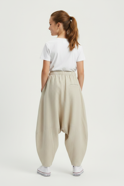 Pantalon Parachute Beige Lin Ample Décontracté Fille - vue 2