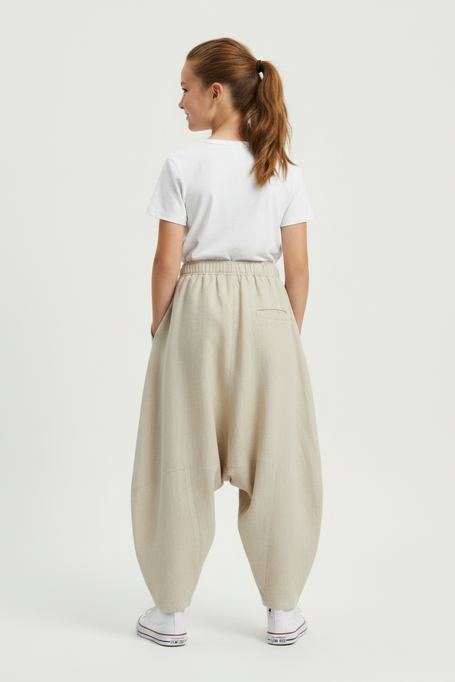 Pantalon Parachute Beige Lin Ample Décontracté Fille - vue 2