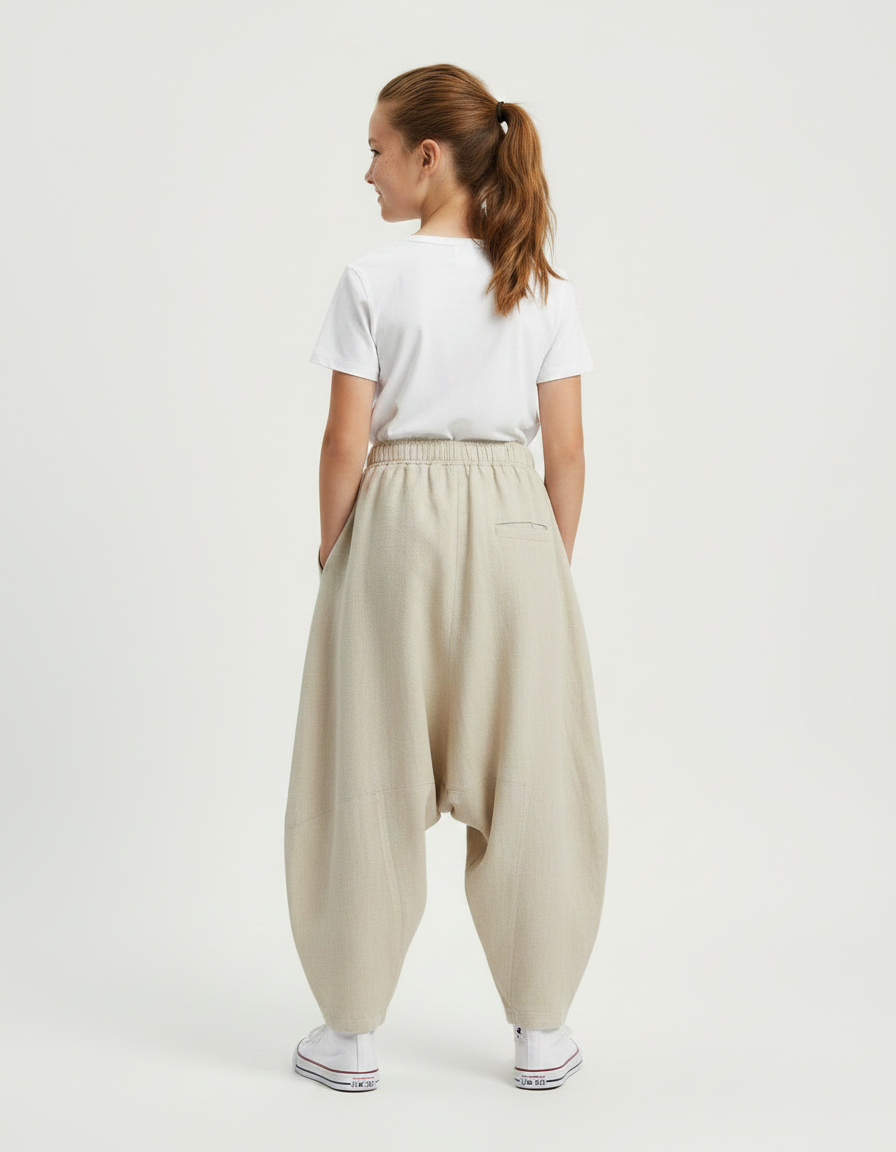 Pantalon Parachute Beige Lin Ample Décontracté Fille - vue 2