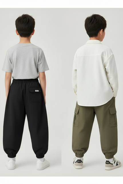 Pantalon Parachute Cargo Ample Garçon Décontracté - Kaki Polyester - vue 2