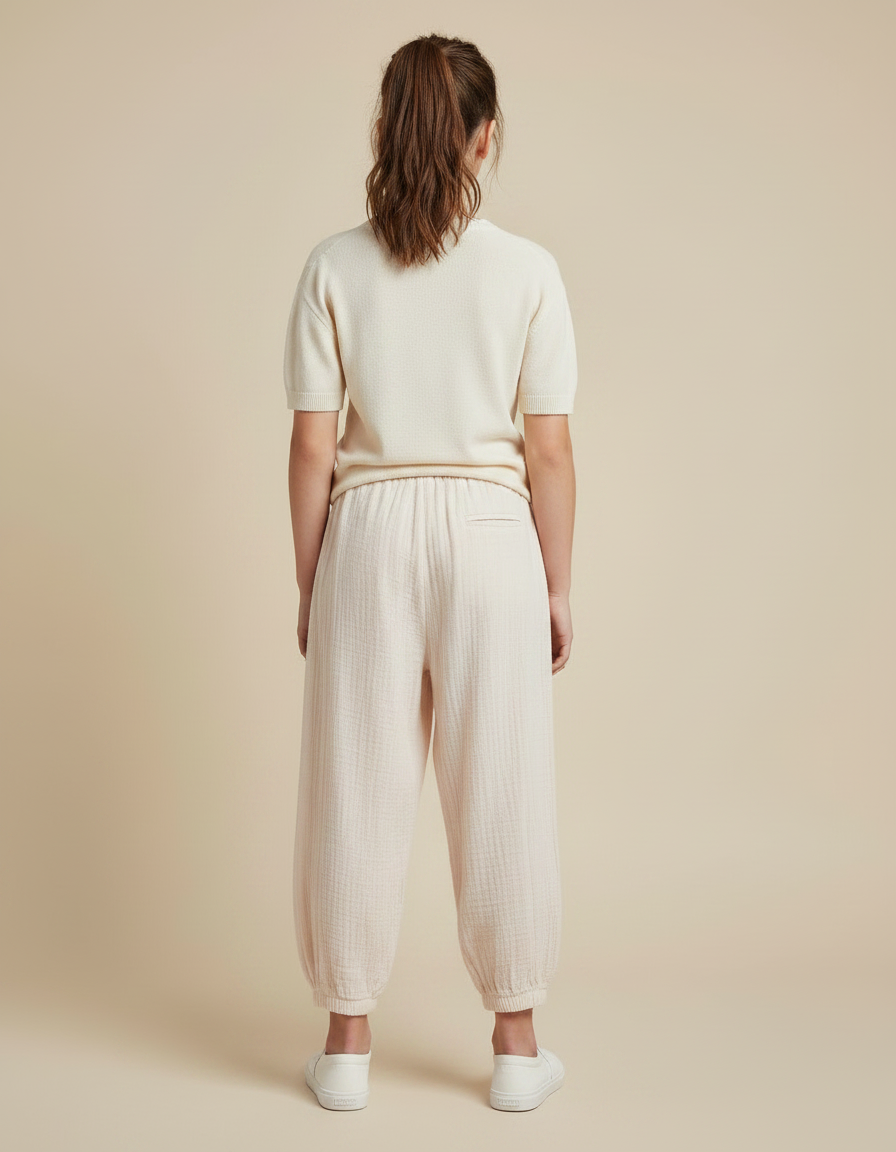 Pantalon Parachute Coton Ample Crème Enfant Doux Fluide - Beige - vue 2